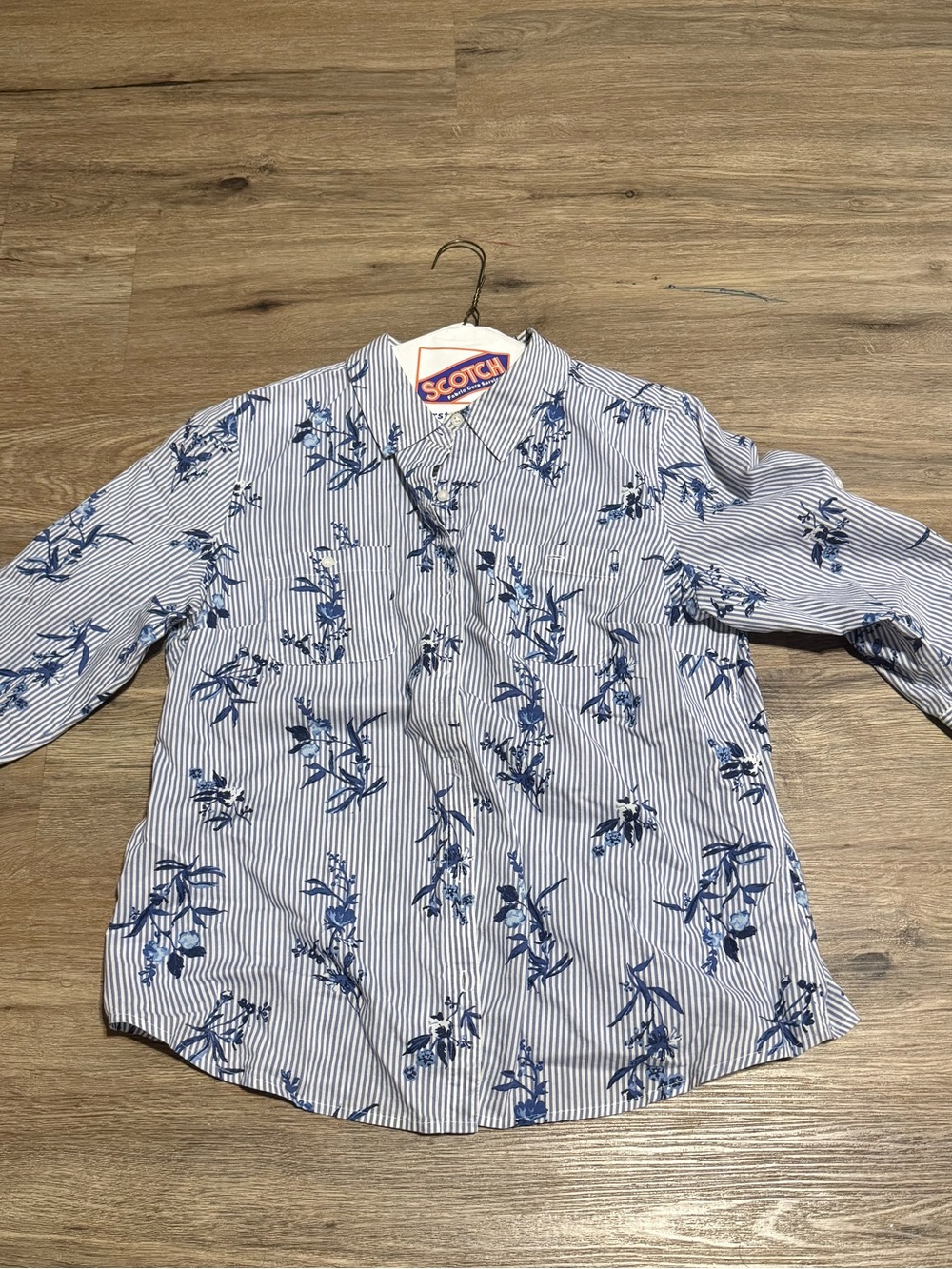 Croft and barrow White and Blue Striped Floral Button-Down Shirt